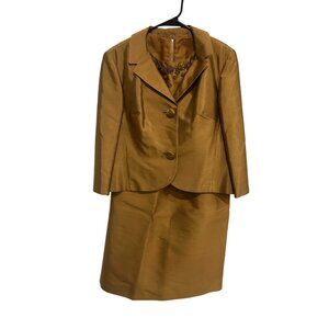 Vintage Betsy Bates Gold Union Made 3 Piece Skirt Suit Beaded Detail Size 16